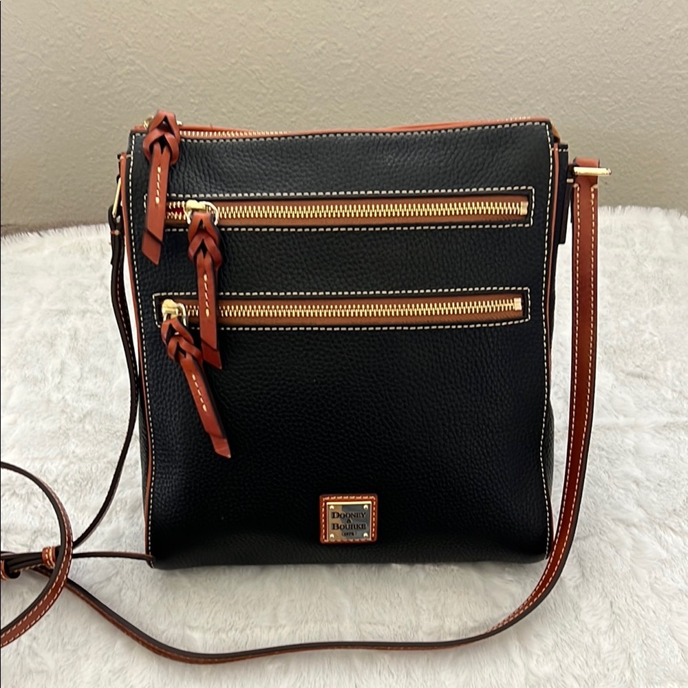 Dooney & Bourke Peyton Black and Brown Crossbody Bag Triple Zip